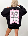 She is clothed sweatshirt